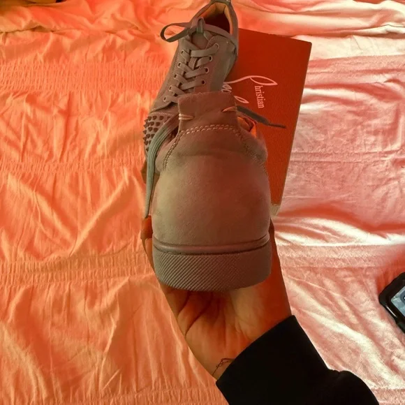 Christian Louboutin Gray Spiked Sneakers - Picture 4 of 7